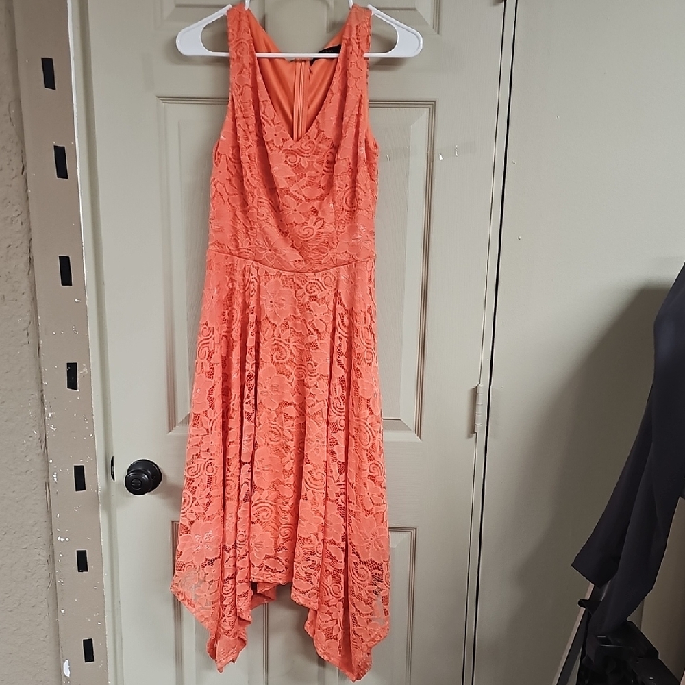 Elegant Coral/ Orange Lace Dress
